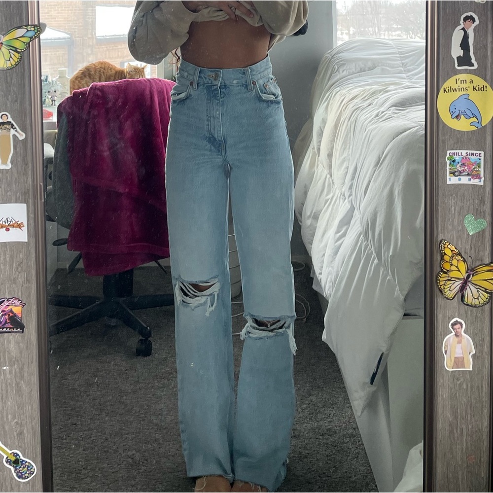 Zara Ripped High Rise Wide Leg Jeans